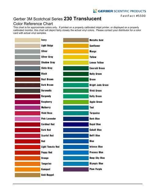 3m High Performance Vinyl Color Chart