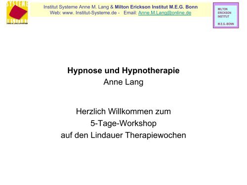 Hypnose und Hypnotherapie für AnfängerInnen - Institut Systeme