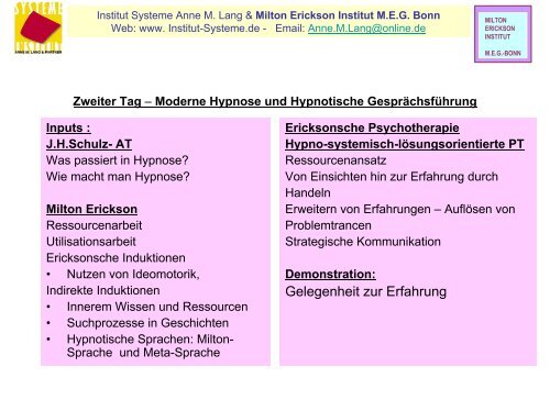 Hypnose und Hypnotherapie für AnfängerInnen - Institut Systeme