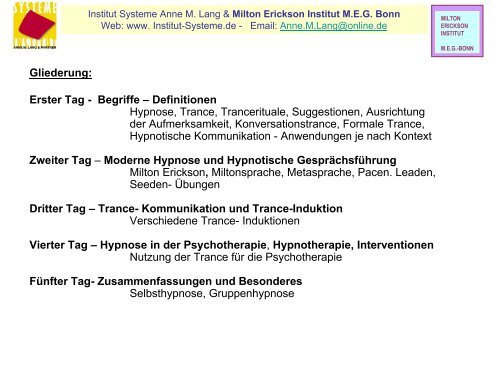 Hypnose und Hypnotherapie für AnfängerInnen - Institut Systeme