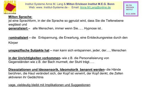 Hypnose und Hypnotherapie für AnfängerInnen - Institut Systeme