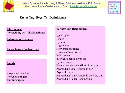 Hypnose und Hypnotherapie für AnfängerInnen - Institut Systeme