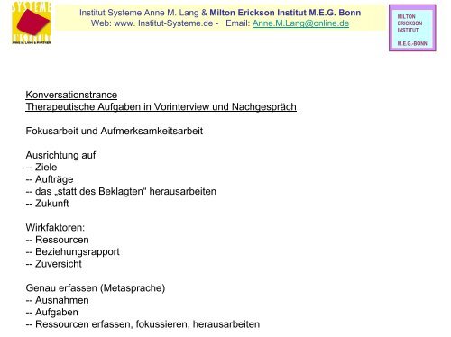 Hypnose und Hypnotherapie für AnfängerInnen - Institut Systeme