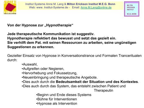 Hypnose und Hypnotherapie für AnfängerInnen - Institut Systeme