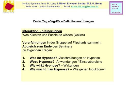 Hypnose und Hypnotherapie für AnfängerInnen - Institut Systeme