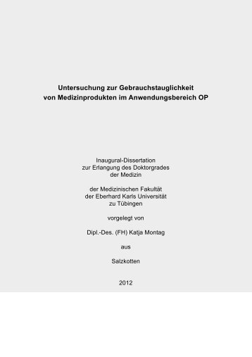 Untersuchung zur Gebrauchstauglichkeit von Medizinprodukten im ...