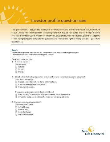 Investor profile questionnaire - Sun Life Financial