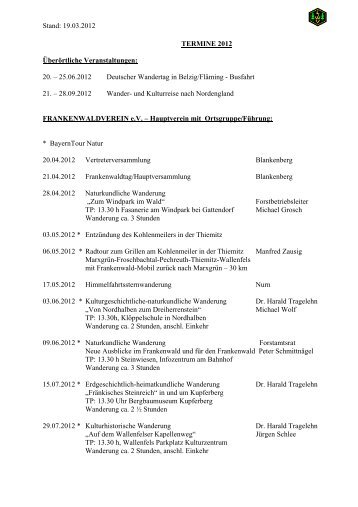 Termine und Veranstaltungen 2012 / PDF - Frankenwaldverein