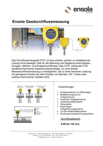 PDF: Datenblatt Ensola Gasdurchflussmessung - Ensola AG
