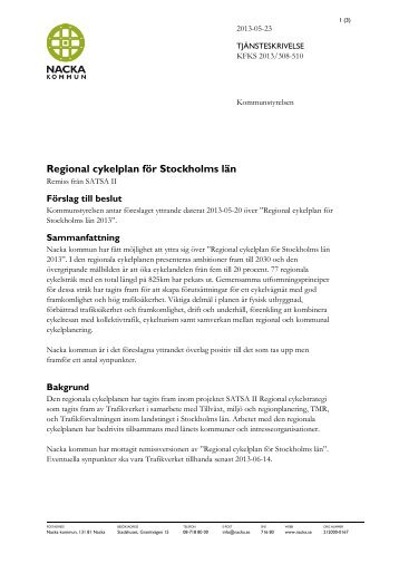 Remiss Regional cykelplan - Nacka kommun