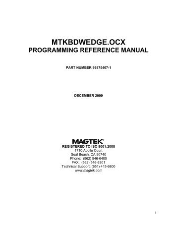 MTKBDWedge.OCX Programming Reference Manual - MagTek