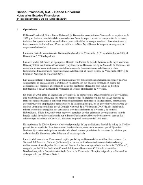 Informe Segundo Semestre 2004 - Banco Provincial