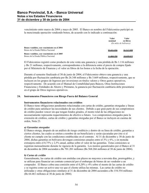 Informe Segundo Semestre 2004 - Banco Provincial