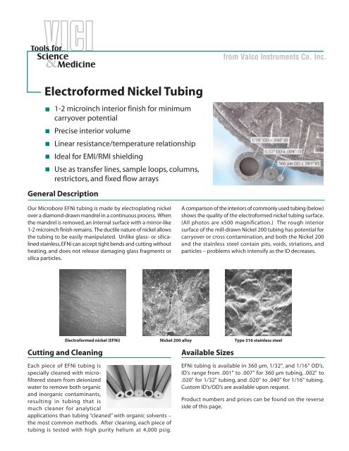 Electroformed Nickel Tubing - Valco Instrument Instrument Company