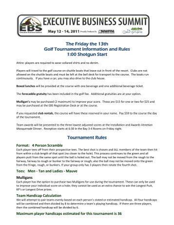 The Friday the 13th Golf Tournament Information and Rules 1:00 ...