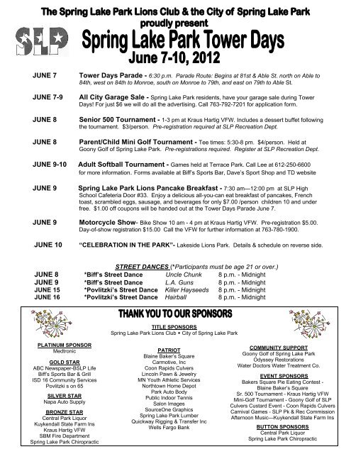 2012 2 page flyer - Spring Lake Park - Parks & Recreation Department