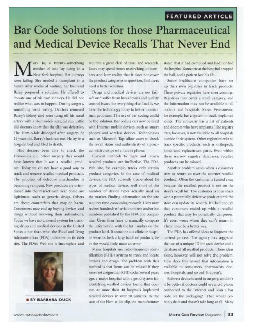 FDA Recalls Never End - Magazine Article 