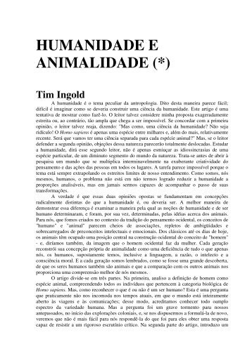 HUMANIDADE E ANIMALIDADE (*) - Biolinguagem