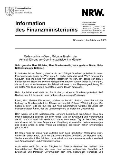 Information des Finanzministeriums - Finanzministerium NRW