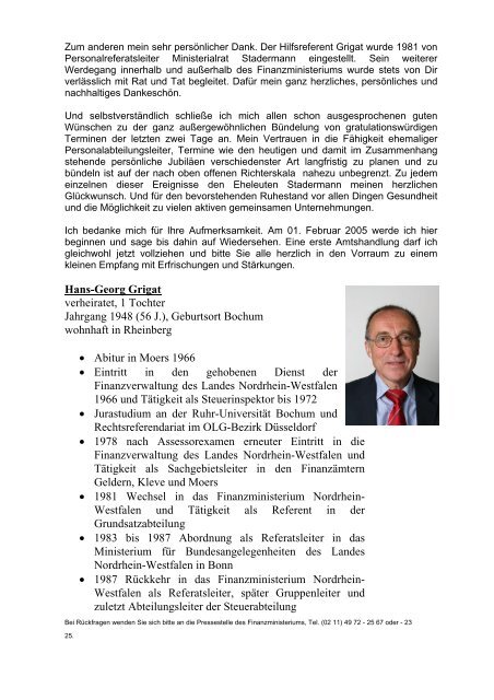 Information des Finanzministeriums - Finanzministerium NRW