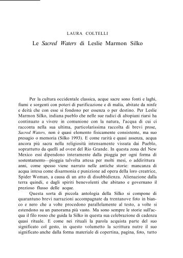 Le Sacred Waters di Leslie Marmon Silko - aisna