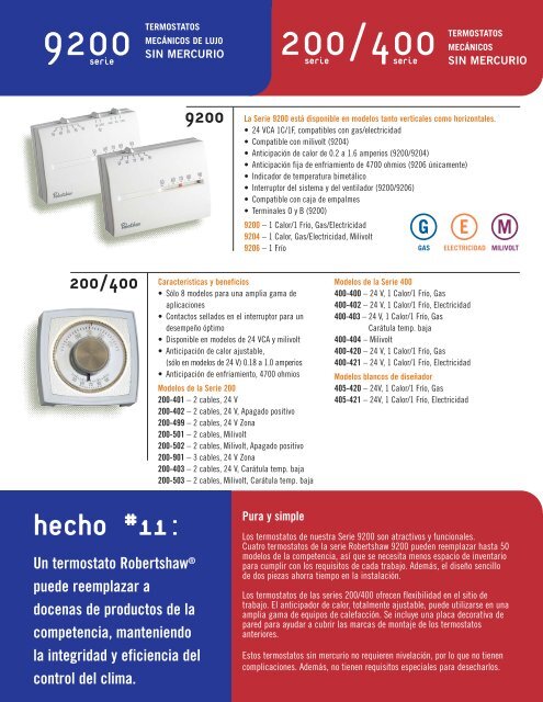 ESTE ES EL CATÁLOGO DE LA LÍNEA COMPLETA DE TERMOSTATOS ROBERTSHAW