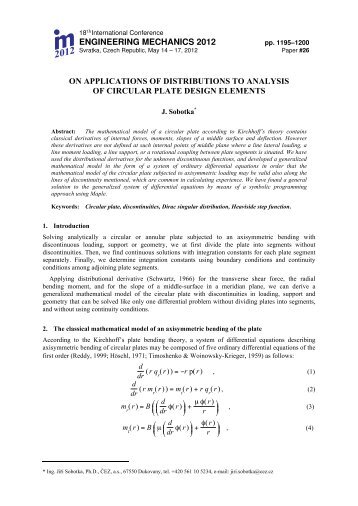 On applications of distributions to analysis of circular plate design ...