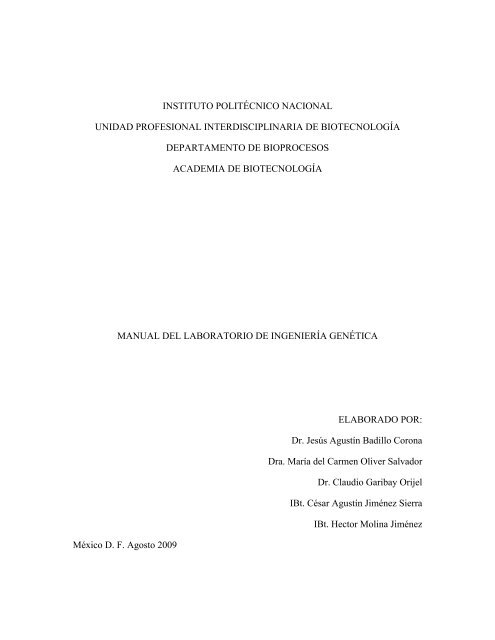 Manual del Laboratorio de IngenierÃ­a GenÃ©tica.pdf - biblioteca upibi ...