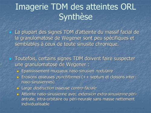 Imagerie TDM des atteintes ORL et pulmonaires dans la ...