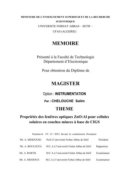 MEMOIRE MAGISTER - UniversitÃ© Ferhat Abbas de SÃ©tif