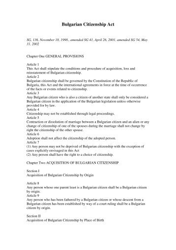 Bulgarian Citizenship Act - EUDO Citizenship