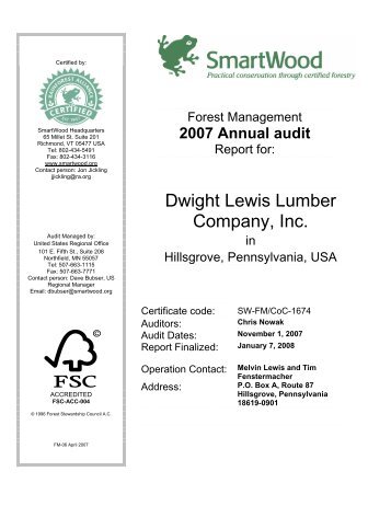 Dwight Lewis Lumber Company, Inc. - Rainforest Alliance