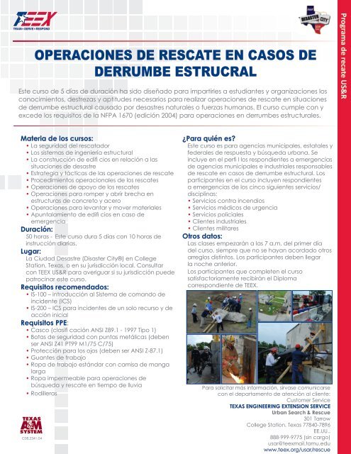 operaciones de rescate en casos de derrumbe estructural - Texas ...