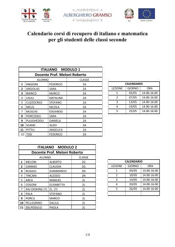 Calendario corsi di recupero di italiano e matematica per gli studenti ...