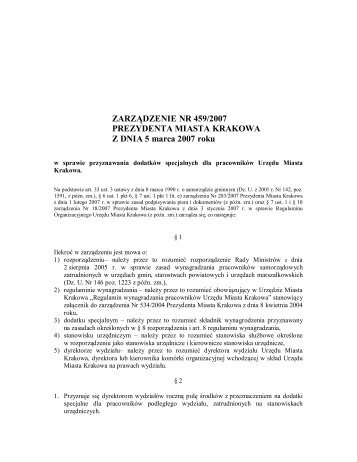 ZARZÄDZENIE NR 459/2007 PREZYDENTA MIASTA KRAKOWA Z ...