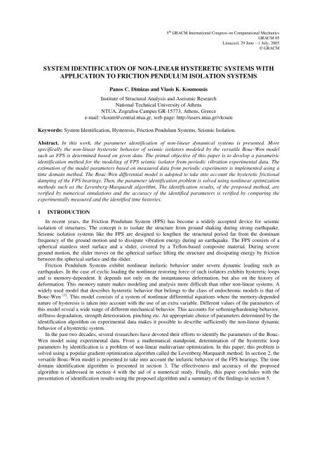 System identification of non-linear hysteretic systems