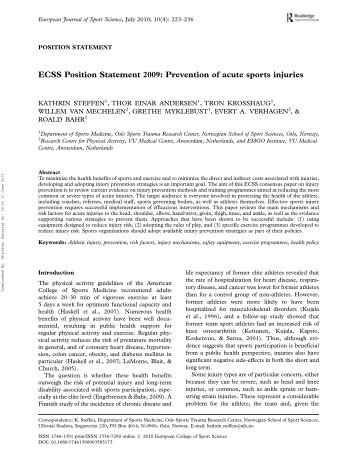 ECSS Position Statement 2009: Prevention of acute sports injuries