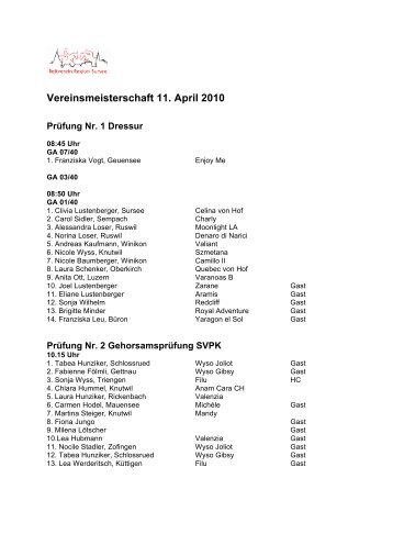 Vereinsmeisterschaft 11. April 2010 - Reitverein Region Sursee