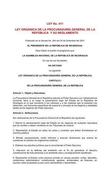 LEY No. 411 LEY ORGÃNICA DE LA ... - Poder Judicial