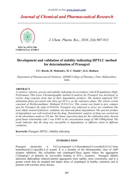 Development and validation of stability indicating HPTLC method