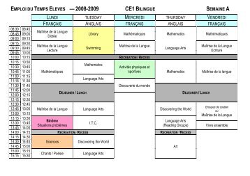 Emploi du temps modÃ¨le CE1