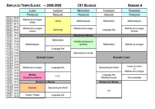 Emploi Du Temps Moda Le Ce1