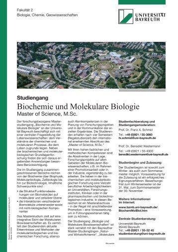 Biochemie und Molekulare Biologie - BZMB - UniversitÃ¤t Bayreuth