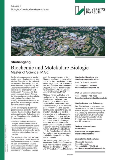 Biochemie und Molekulare Biologie - BZMB - UniversitÃ¤t Bayreuth