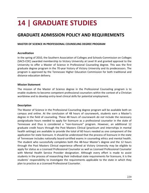 Victory University 2012-2013 Academic Catalog