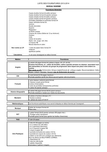 Liste des fournitures scolaires par classe, section franÃ§aise ...