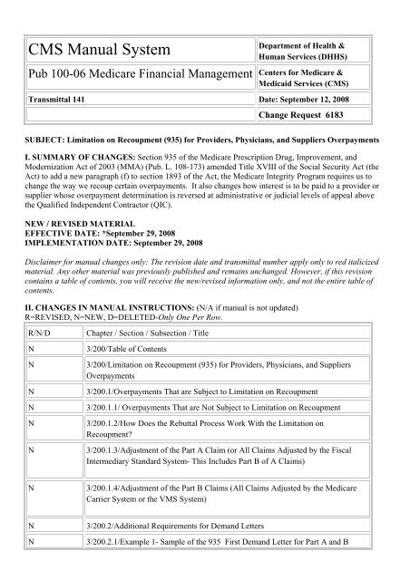 Transmittal 141 Centers For Medicare Medicaid Services