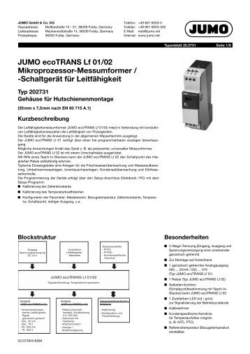 JUMO ecoTRANS Lf 01/02 Mikroprozessor-Messumformer ...