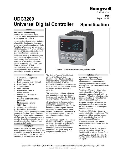UDC3200 Universal Digital Controller Specification - Thermo-Kinetics