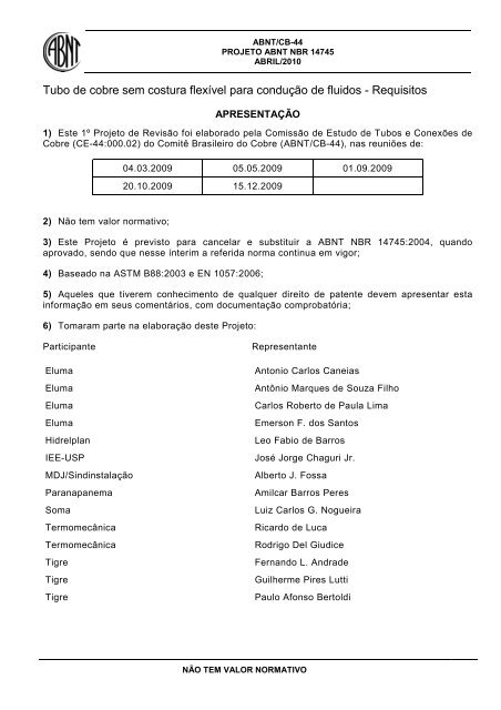 Tubo de cobre sem costura flexÃ­vel para conduÃ§Ã£o - Sindicel e ABC